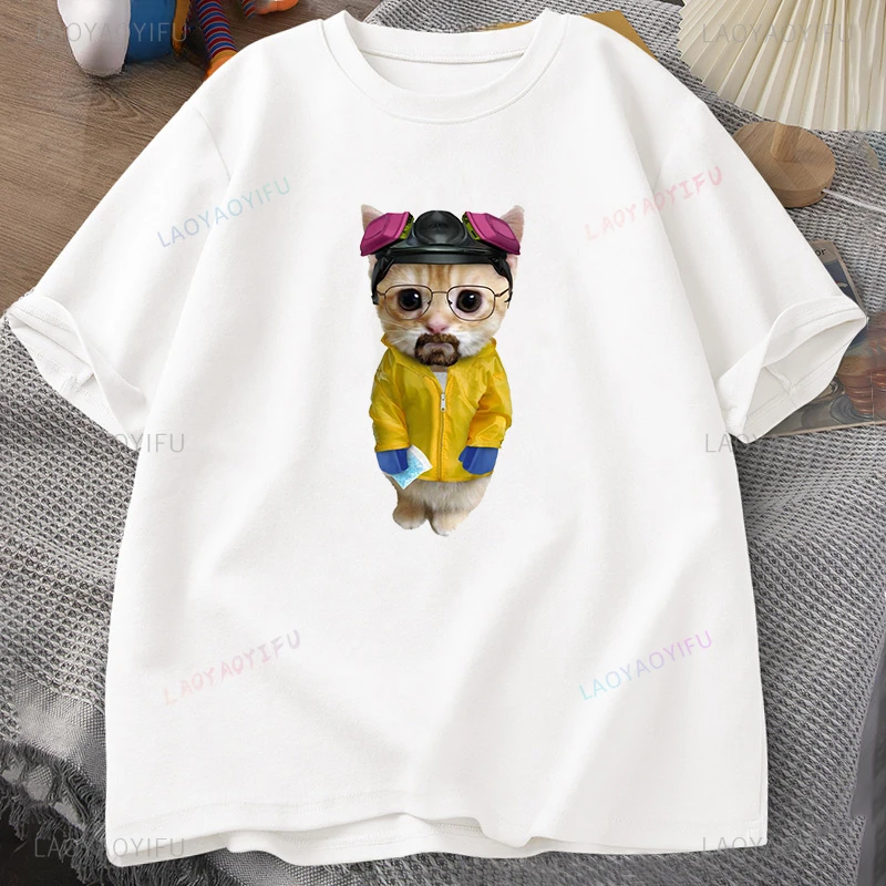 Мужская хлопковая футболка Walter White Kitty Heisenberg Cat Femme японская кавайная с короткими