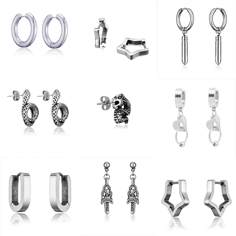 Так горячо Мода из нержавеющей стали, легированной титаном Pin вышивка «звёздочки» или «бриллианты» Подвесные серьги в виде колец, в стиле «хип-хоп», «панк рок унисекс ювелирные изделия аксессуары вечерние