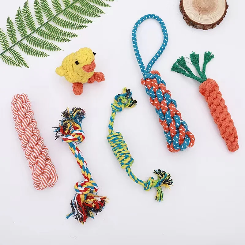 

5 Pieces of Random Pet Cotton Rope Toys Dog Teething Sticks Cat and Dog Stress Relief Braided Knot Toys Dog Training Rope