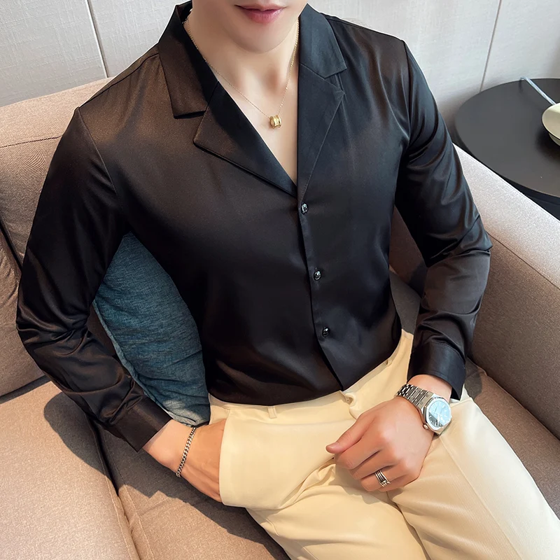 

2022 Men's Simple Fashion Solid Color Long Sleeve Business Dress Shirt Clothing Simple Slim Bottom Shirt