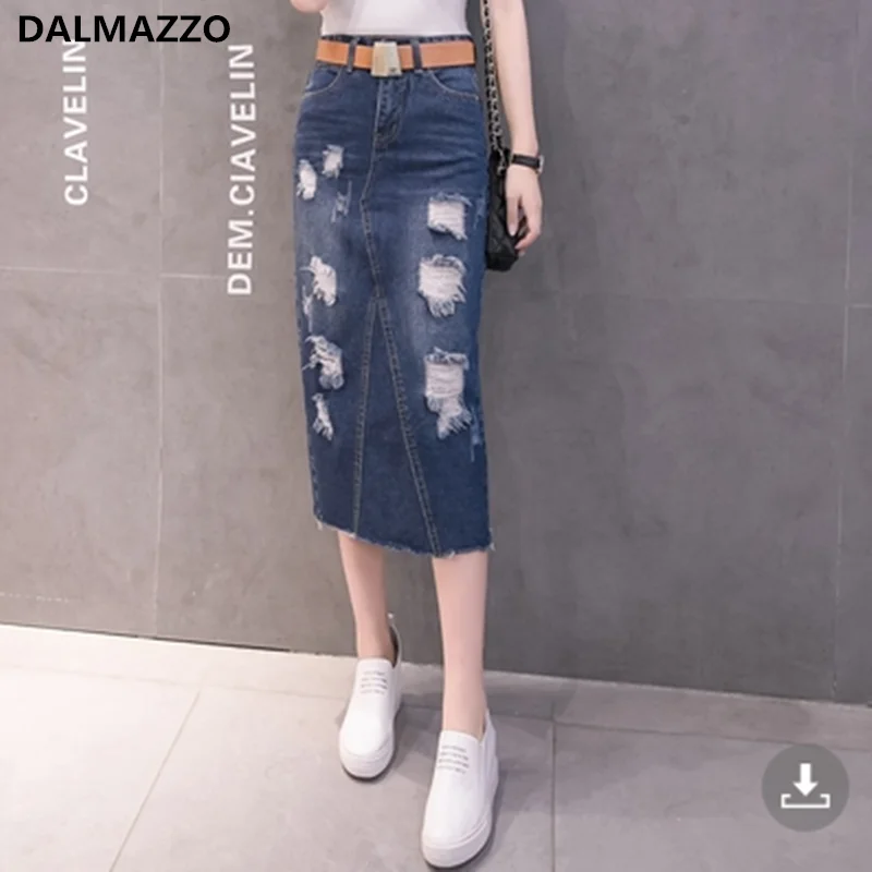 DALMAZZO 2022 новая весенняя ВИНТАЖНАЯ ДЖИНСОВАЯ облегающая длинная юбка с дырками