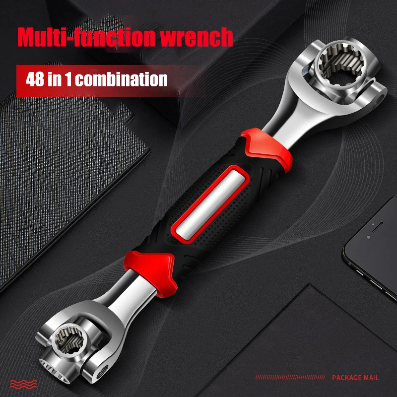 

KUNJUAN 48 in 1 Wrench Tools Socket Works with Spline Bolts Torx 360 Degree 6-Point Universial Furniture Car Repair 250mm Tools
