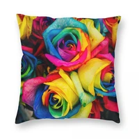 rainbow roses bright colourful stunning square pillowcase polyester velvet printed zip decor car cushion cover