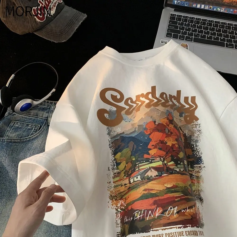 

Pure cotton trend brand street hip hop short sleeved T-shirt for men and women loose couple wear ins niche graffiti top t shirt