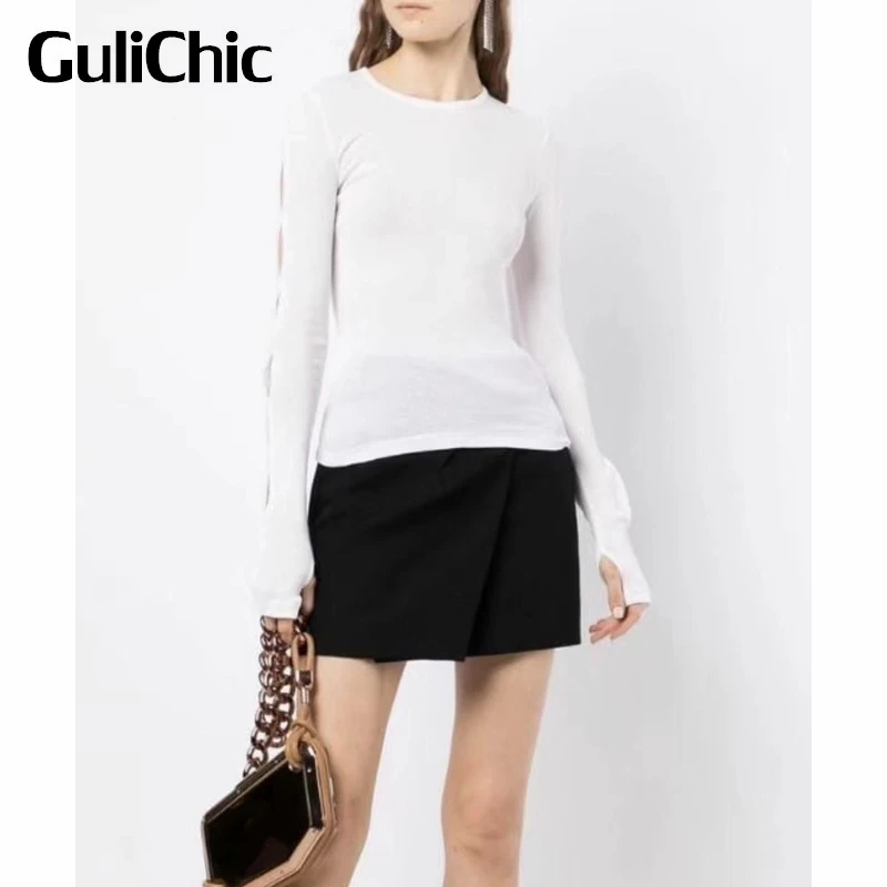 

Женская Повседневная Удобная трикотажная футболка с длинным рукавом и круглым вырезом GuliChic 5,17