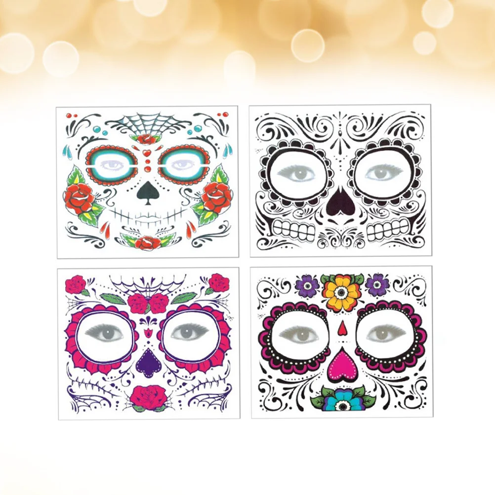 

Day of the Dead Tattoos, Red Roses Sugar Full Temporary Stickers Makeup for Party Favor Supplies & posters