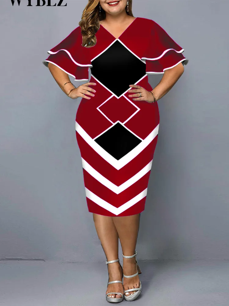 Plus Size Dresses for Women 4xl 5x New Year 2022 Summer Flying Sleeve Fashion O-neck Dresses Office Lady Business Dress Vestidos