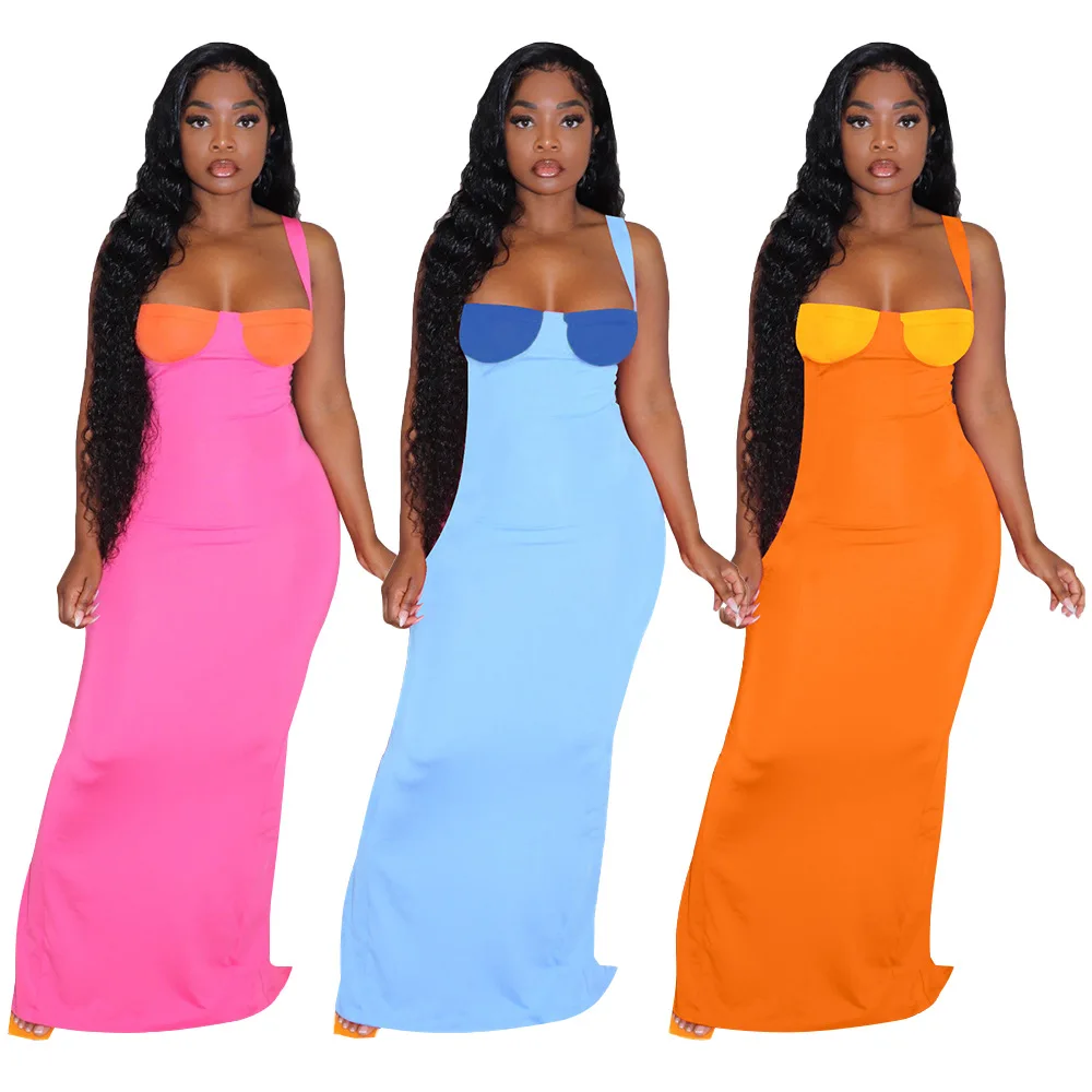 WEIN Bulk Items Wholesale Lots Clothing Summer Dress Women 2022 Maxi Long Bodycon Elegant Corset Strap Color Block Outfits