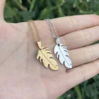 wangao new couple models niche design stainless steel fashion personality feather pendant sweater chain retro wings leaf clavicl
