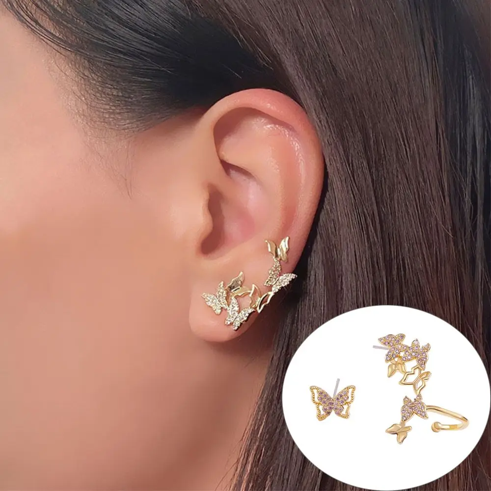 

New Hollow Full Drill Women Asymmetrical Jewelry Butterfly Earrings Ear Bone Clip