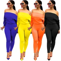 gl6193 womens jumpsuit spring and autumn fashion sexy solid color double zipper off the shoulder one line neck jumpsuit women