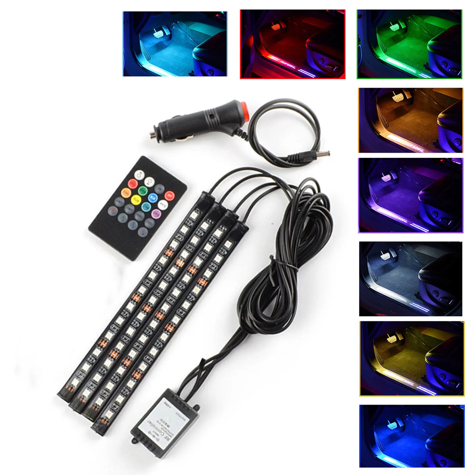 

48 LED Car Interior Ambient Foot Light with USB Wireless Remote Music App Control Auto RGB Atmosphere Decorative Lamps
