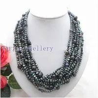 Unique Design AA Pearl Jewelry,9 Rows Black Color Freshwater Baroque Pearl Necklace,Handmade Fine Jewellery,Charming Women Gift