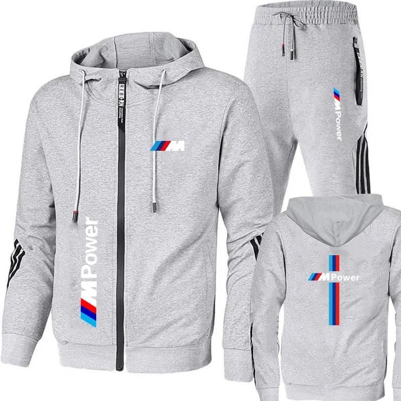 Men's sets sports fashion car brand M print oversized zipper outdoor hoodie Sports pants two-piece sweatshirt men's clothing