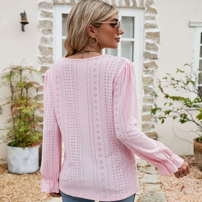 Элегантные свободные топы с v-образным вырезом однотонная кружевная женская