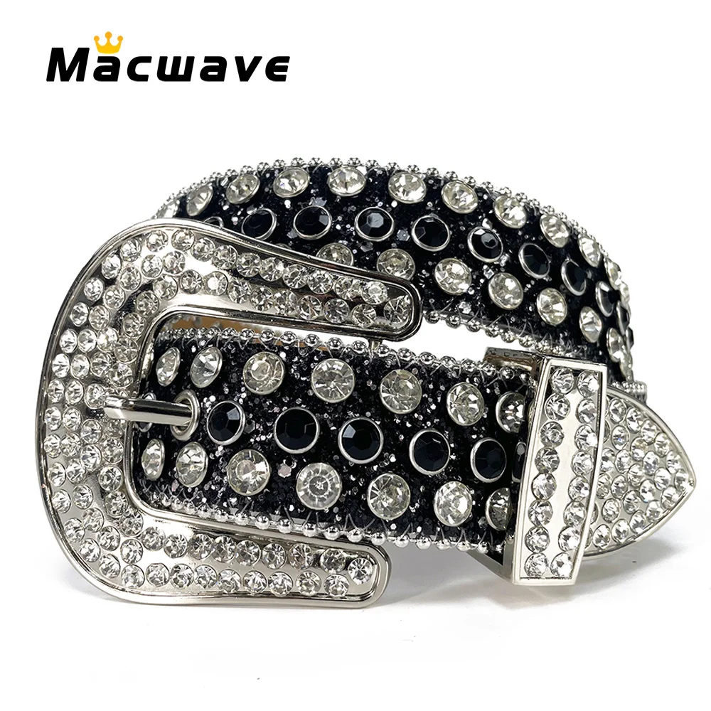 Western Punk Rhinestones Belts For Women Man High Quality Bling Diamond Crystal Studded Belt For Jeans Cowboy Cowgirl