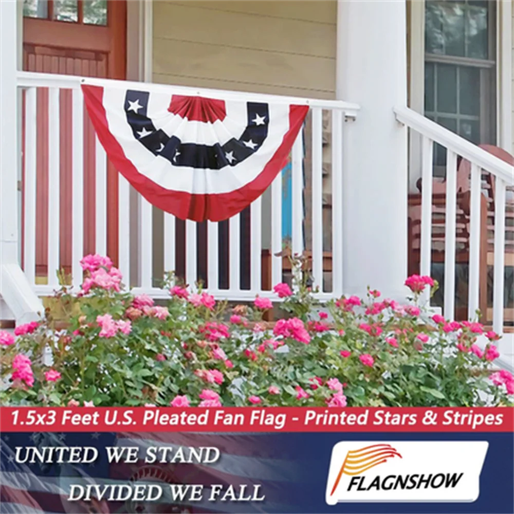 

1,5x3 фута печатные полосы звезды США плиссированный веер флажок половина баннера для украшения Дня независимости 4 июля