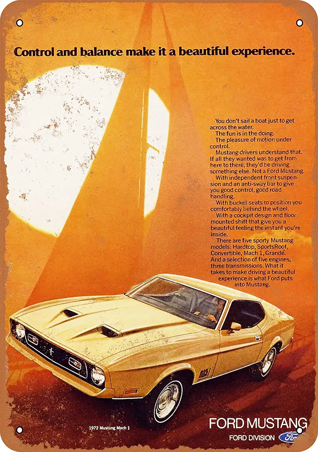 

WallColor 8*12 металлический знак 1972 Ford Mustang Mach 1 винтажный вид