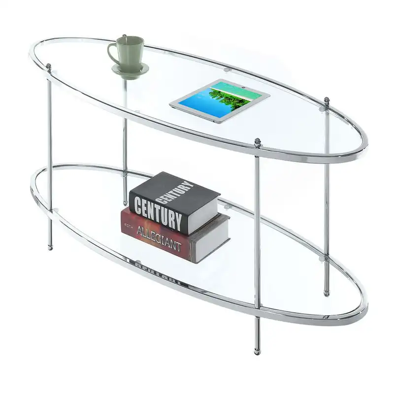 

Crest 2 Tier Oval Glass Coffee Table, Glass/Chrome