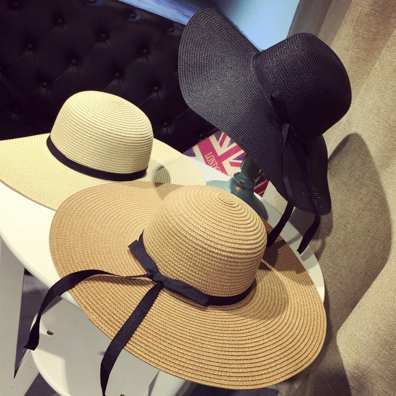 

Summer Wide Big Brim floppy Straw Hats Sun Hats For Women UV Protection Panama Beach Hats Ladies bow hat chapeau femme ete