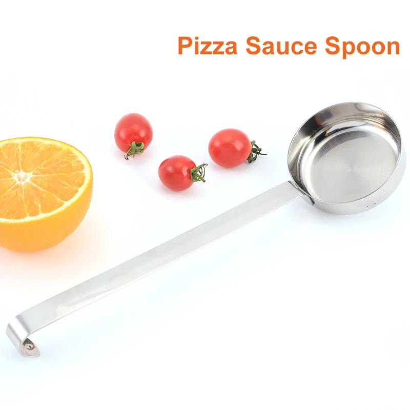 Фото PizzAtHome ложка для соуса для пиццы из нержавеющей стали с длинной цельной ручкой, анти-горячий половник для пиццы, мерная ложка, инструменты для пиццы №1