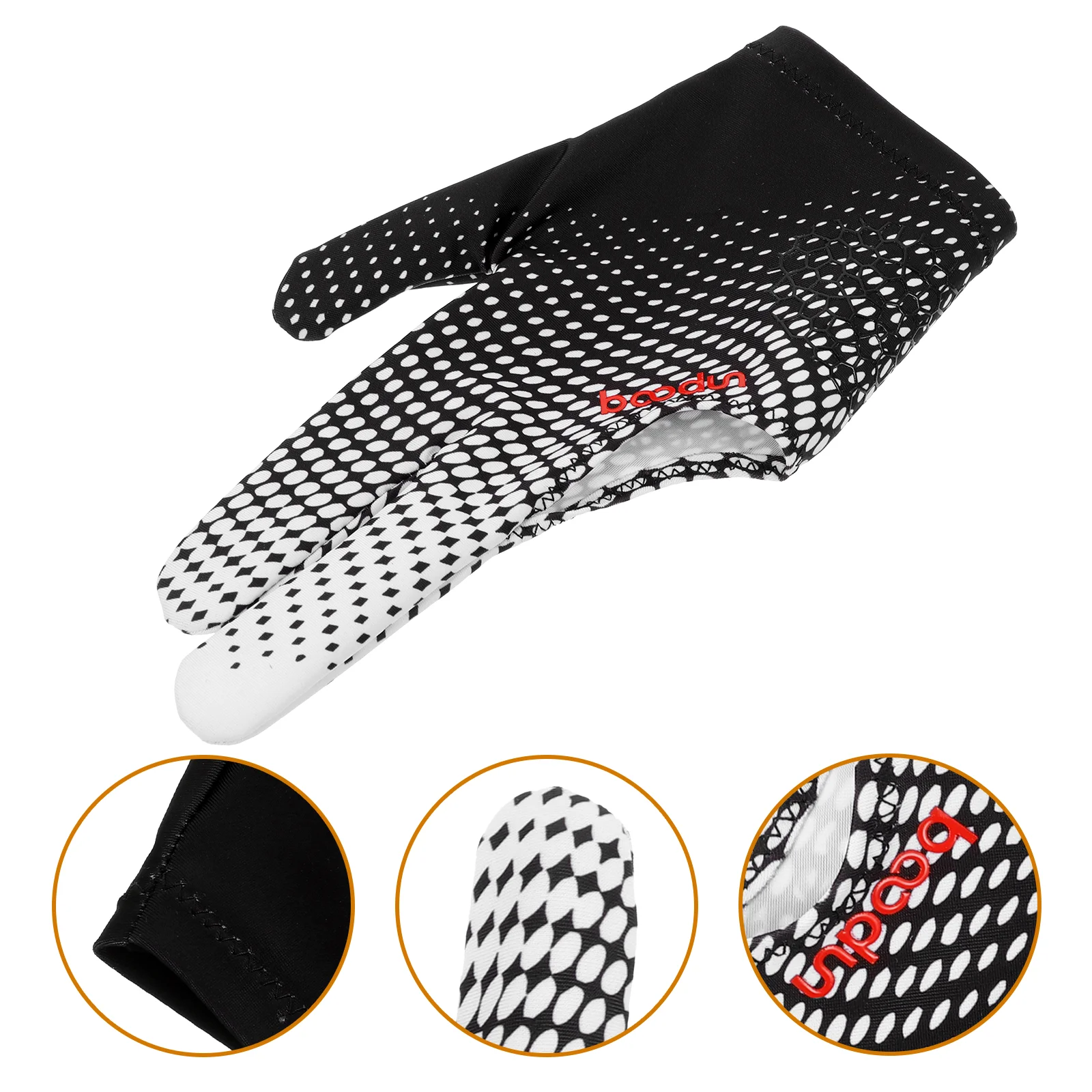 1pc 3 Fingers Glove High Elastic Anti-slip Billiards Breathable Snooker (Black and White)