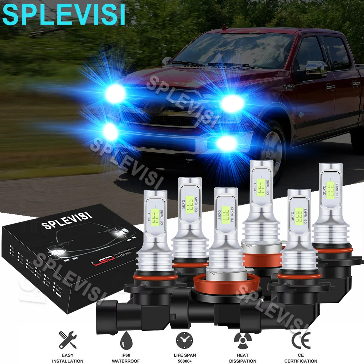LED 8000K Ice Blue Headlight Fog Light Bulbs Fit For Ford F150 2015-2021 Dodge Charger 2006-2008 Toyota Tundra 2007-2013