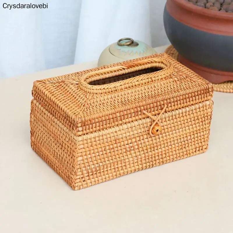 

Paper Rack Rattan Tissue Box Elegant Home Decoration Handmade Desktop Tissue Container Napkin Storage Case