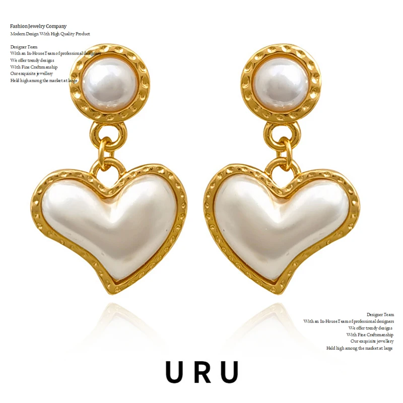 

Modern Jewelry 925 Silver Needle White Heart Earrings Sweet Design High Quality Copper Simulated Pearl Earrings For Women 2023