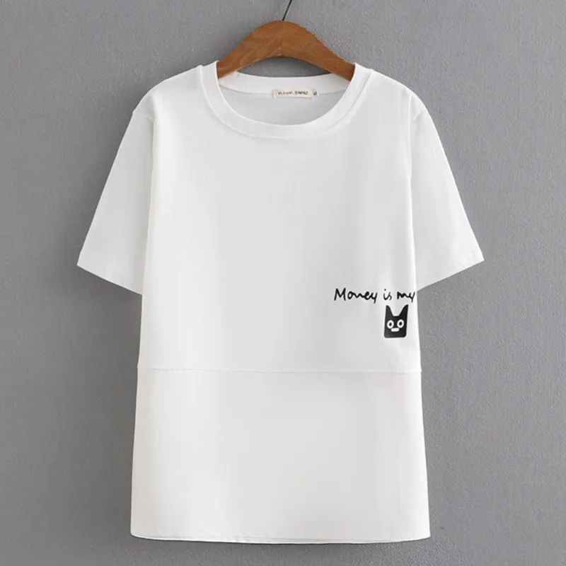 

Женская футболка с круглым вырезом, коротким рукавом и мультяшным принтом