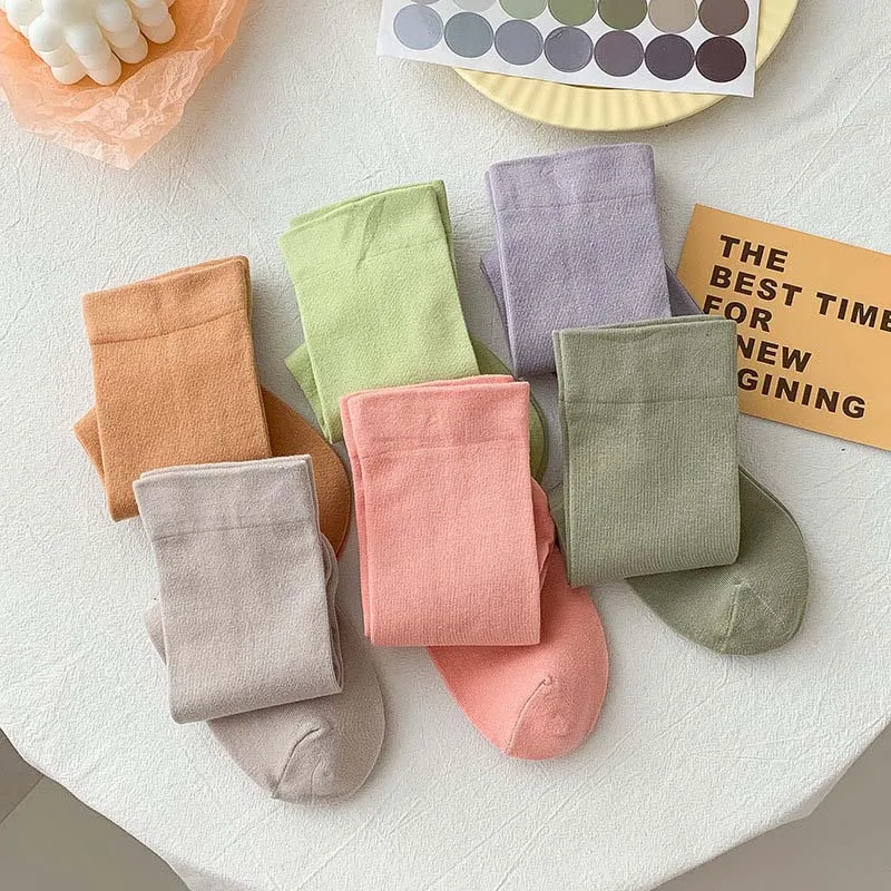 Women Simplicity Socks Candy Color Cotton Long Socks Girls Cute Korea Style Breathable Casual Cotton Socks Female Fashion