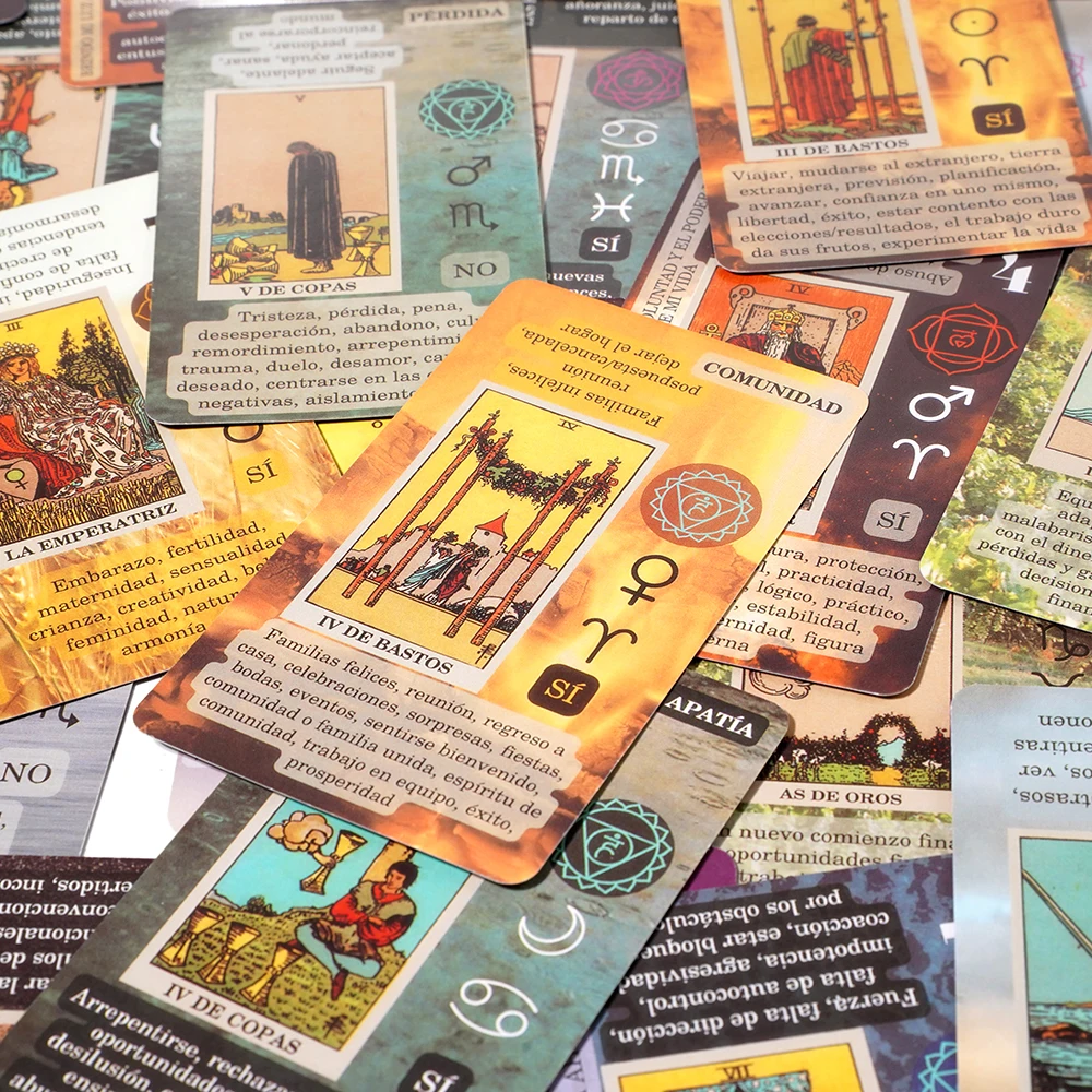 Tarot español para princ с имитацией в них на картах слова clave Chakra invertida элемент