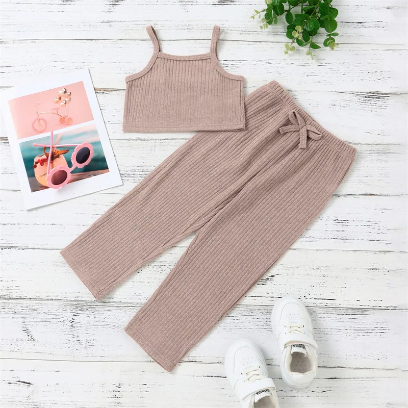 

Pants T-shirts Baby Girl Clothes Children's Suit Summer Suspenders Pants Sleeveless Cool Solid Color Fashionable Suit Hot Girls