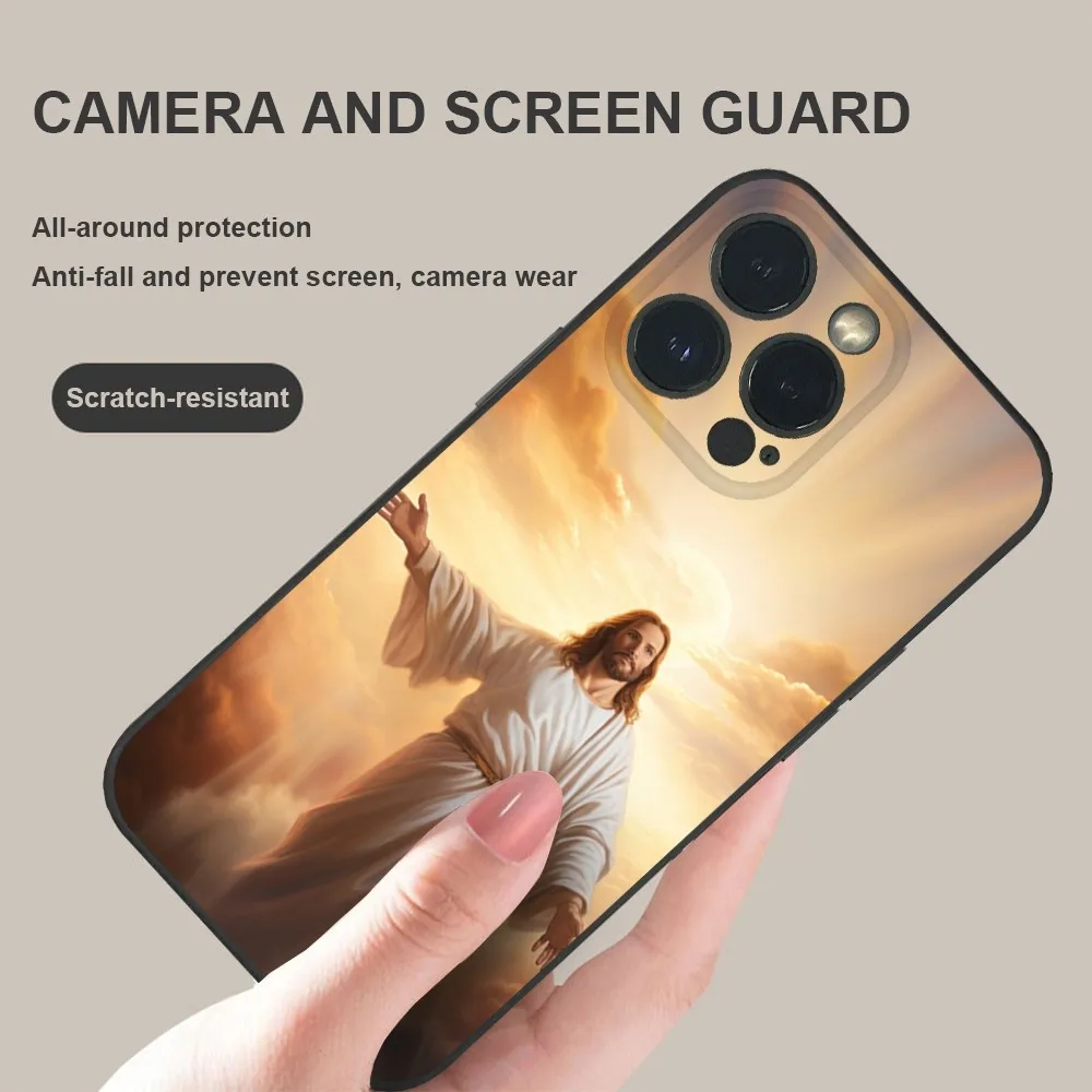 Чехол для телефона F-Faith Christian Jesus Cool iPhone 15 14 13 12 11 Pro Xs Max Mini XR X 7 8 Plus черный матовый