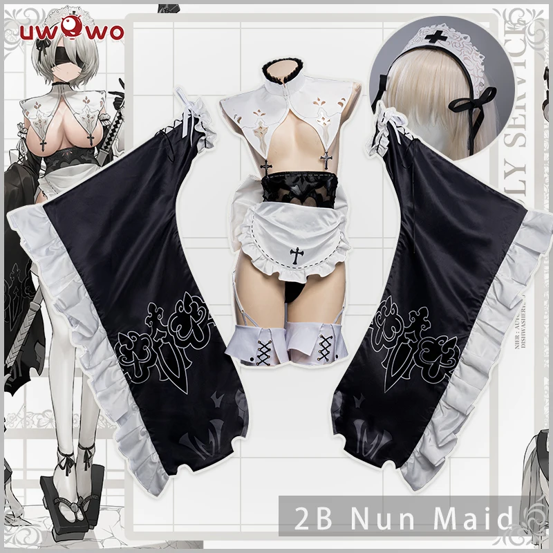 

In Stock UWOWO Yorha 2B Cosplay Costume Game Nier Automata: 2B Cosplay UWOWO×DISHWASHER1910 Nun Maid Fanart Cosplay