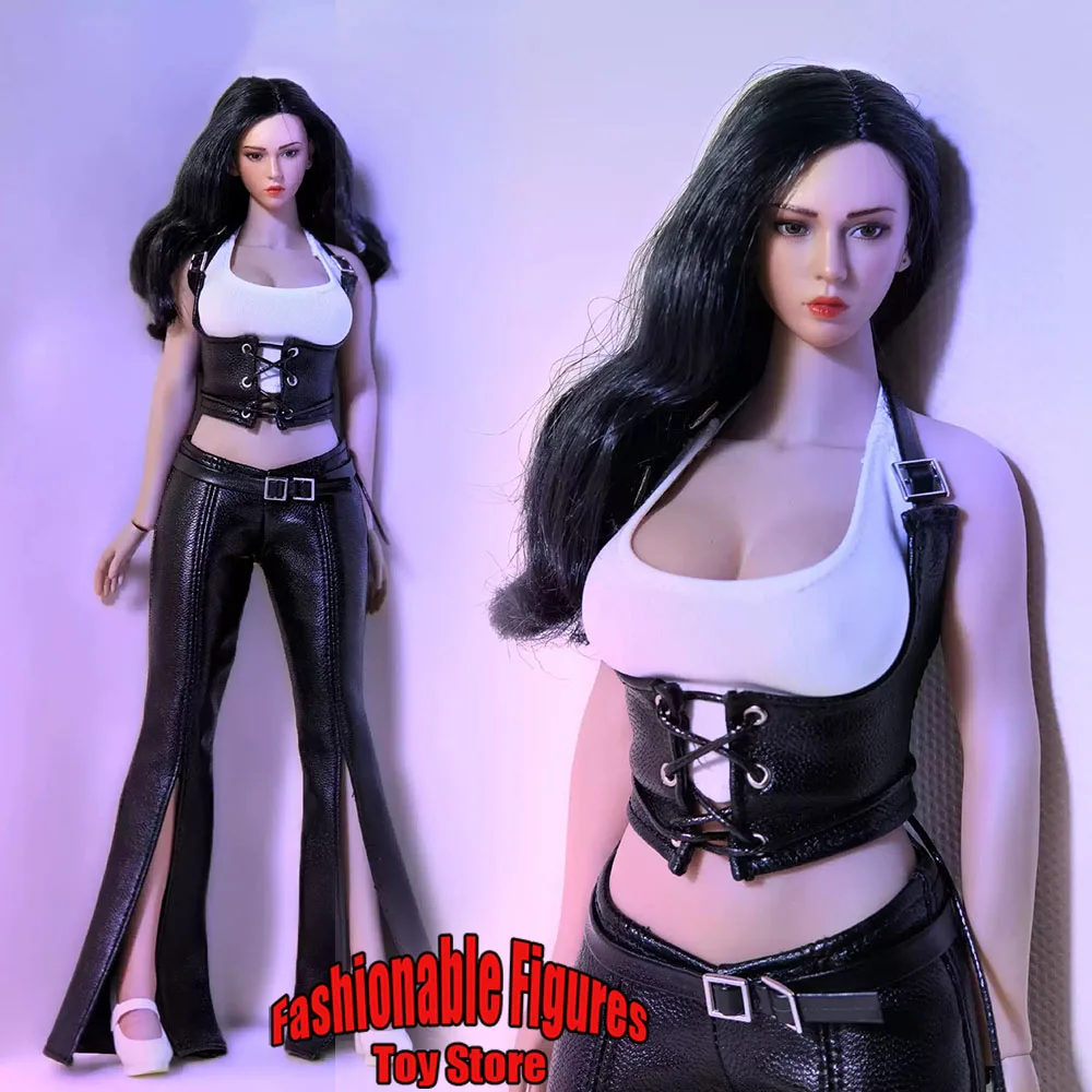 

1/6 Women Soldier White Suspender Vest Leather Waistband Gothic Vent Flared Pants Fit 12inch TBL PH Action Figure Body Dolls