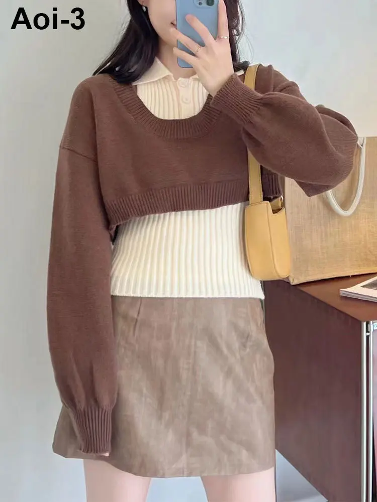 Женский Повседневный Трикотажный костюм короткий свитер с длинным рукавом и