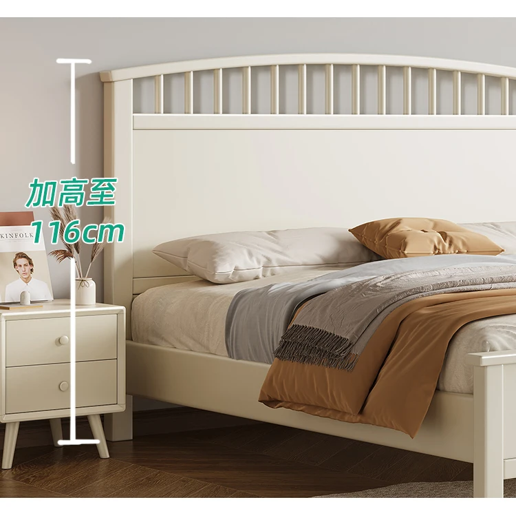 

Customized Nordic white solid wood bed modern simple 1.8m double Windsor 1.5 single master bedroom princess high box storage