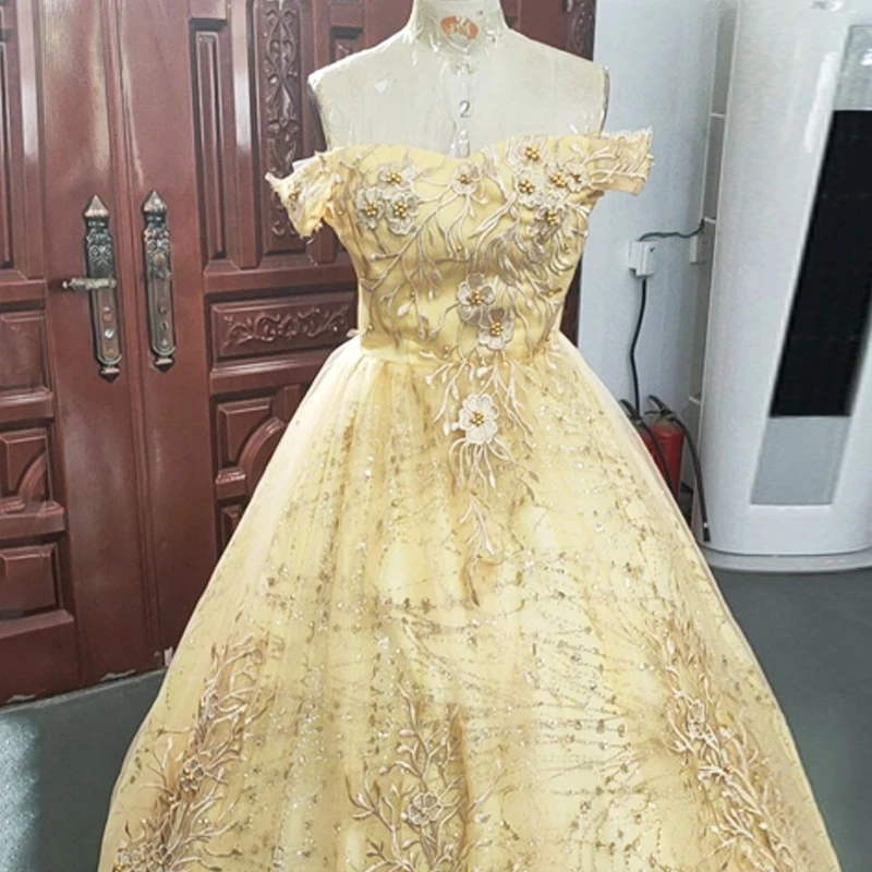 2023 New Golden Evening Gown Women's Banquet Temperament Evening Party Princess Puffy Skirt Long Dress Evening Gown