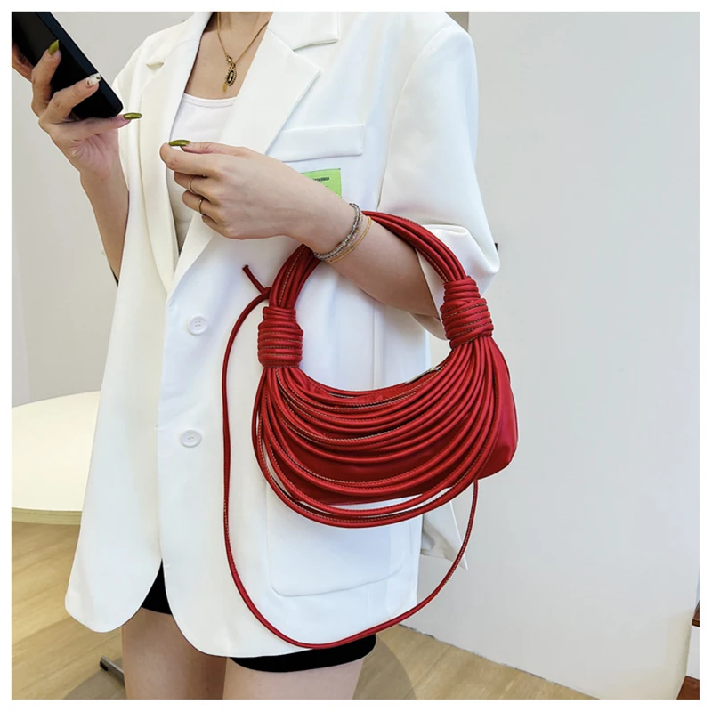 

New Noodle Tote Bag For Women Hand Woven Rope Knot Shoulder Bag Fashion Purses And Handbag Designer Crossbody Bag Cute Satchel