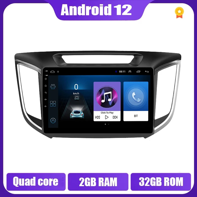 

Android 12 Car Multimedia Radio Headunit in dash for Hyundai Creta IX25 2015 - 2019 GPS Video player 2G+32G 2 DIN NO DVD