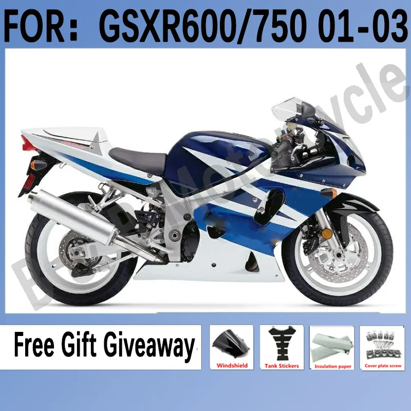 

Новинка Обтекатели для пресс-форм ABS для GSXR600 750 GSXR 600 K1 2001 2002 2003 01 02 03 комплект обтекателей для кузова синий белый