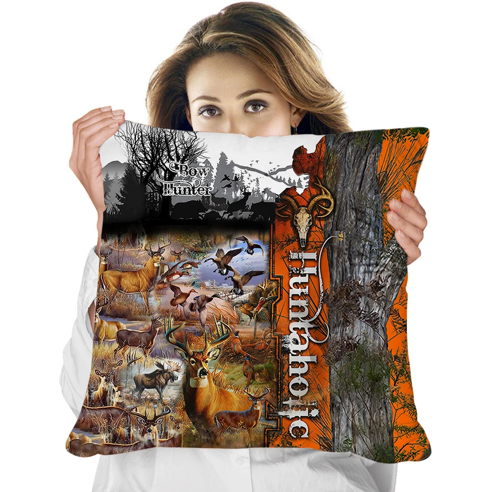 

CLOOCL Animal Pillowcase Beautiful Deer Seagull Duck Hunting Double Side Printed Cushion Cover for Home Decor Throw Pillowcase