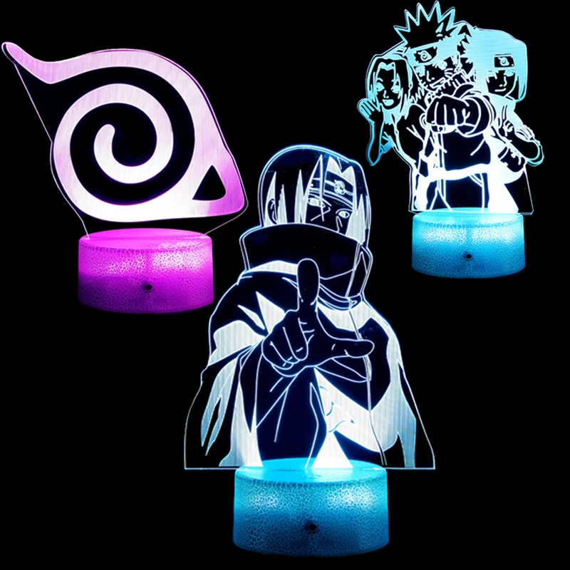 

Ночник Naruto в форме Саске Какаси, светодиодный Настольный светильник цветов, сенсорный пульт дистанционного управления, 3D светильник, детск...