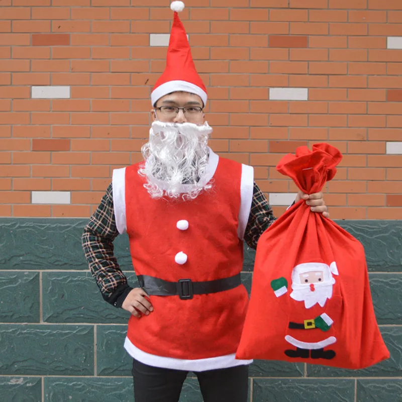 

Red Deluxe Fancy Full Set Xmas Party Man Children's Family Costume Xmas Santa Claus New Year Party Suit Adult Christmas