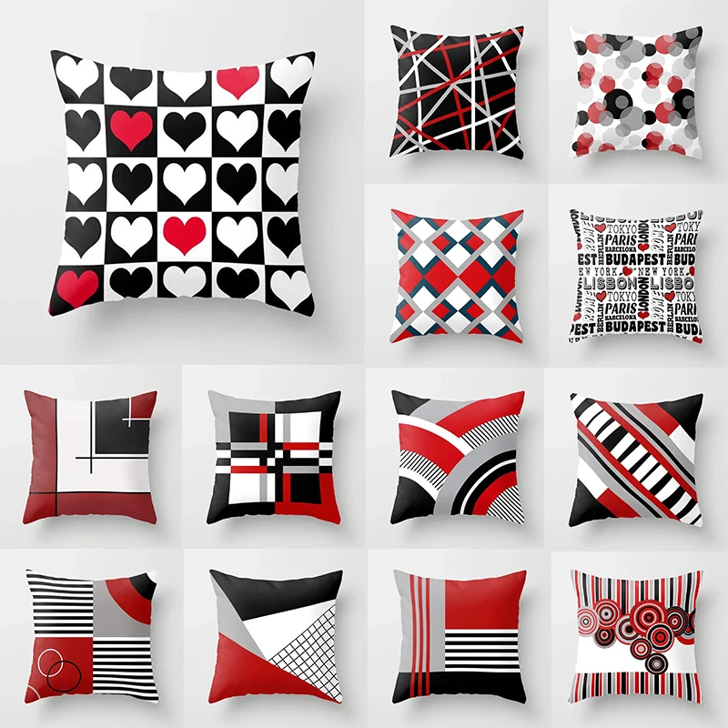 

Red Series Abstract Cushion Cover Geometric Pillow Cases Sofa Decorative Pillow Covers Fashion Pillowcase Waist Pillow Cover