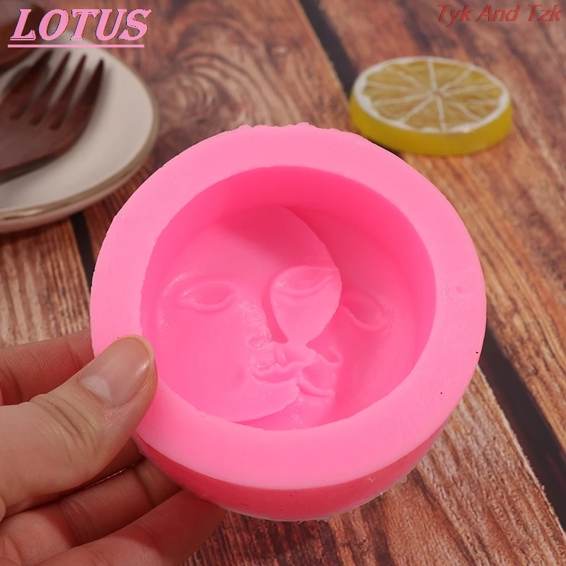 

Pink Soap Mold Round Shape Sun Moon Faces Silicone Mold DIY Fondant Chocolate Cake Decorating Tools Kithen Baking Tool