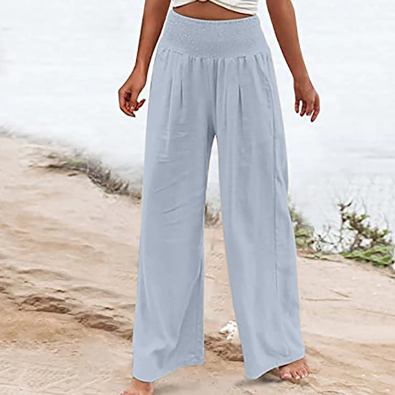 Spring Summer Women Casual High Waisted Linen Pants  Wide Leg Loose Fit Office Lady Pants Beach Loose Trendy Temperament Trouses