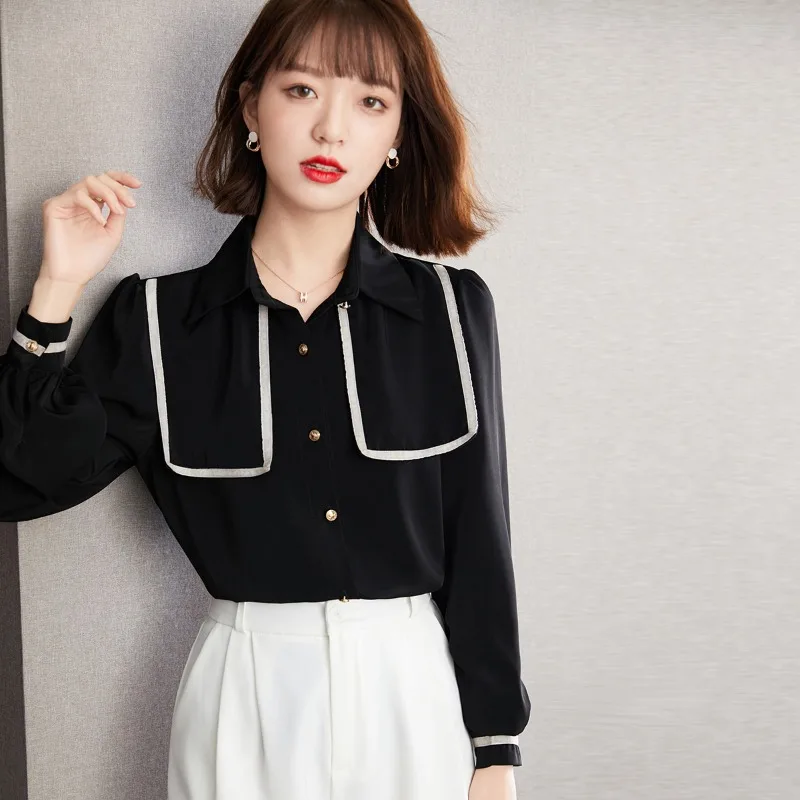 

Chiffon Women's Shirts Summer 2023 New Solid Blouses Loose Casual Long Sleeves Top Ladies Clothing Turn-down Collar YCMYUNYAN