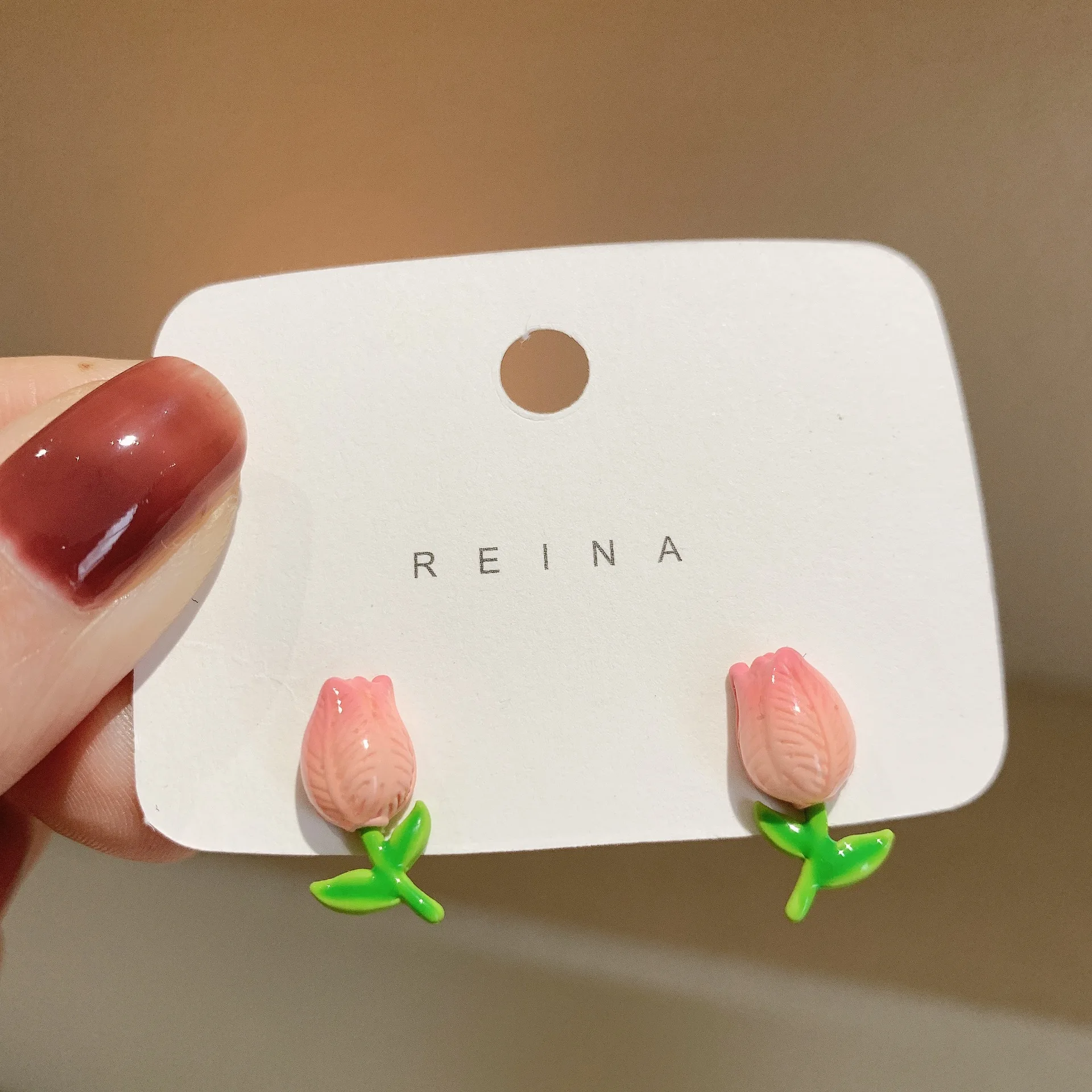 

South Korea's Dongdaemun Fashion Pink Tulip Earrings 2022 New Small Fresh High-end Flower Earrings Silver Needles